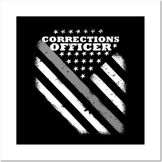 Corrections Officer Flag - Thin Silver Line American Flag Wall Art by bluelinemotivation